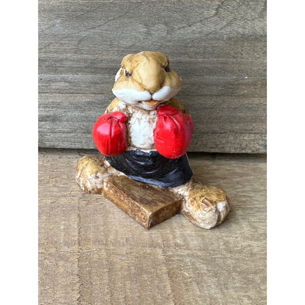 Artefice Ottanta Italy Boxing Rabbit Figurine Red Gloves Hand Painted Resin